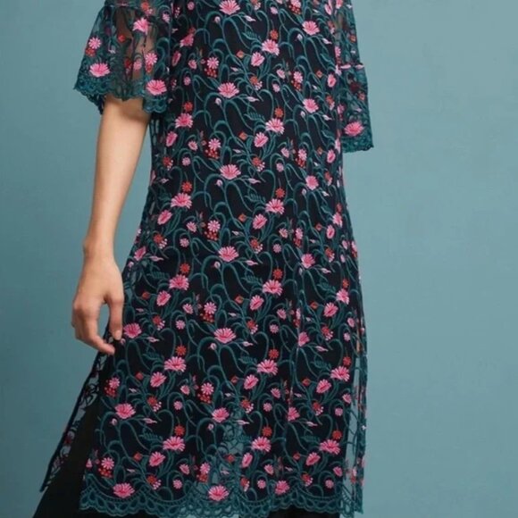 Anthropologie Moulinette Soeurs Sheer Floral Embroidered Dress SZ XL - Picture 2 of 9